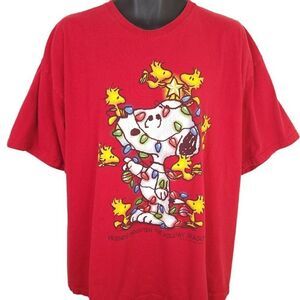 Snoopy Christmas T Shirt Vintage Y2K Woodstock Peanuts Holiday Lights Mens 2XL